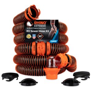 Camco RhinoEXTREME 20' RV Sewer Hose Kit – Premium Sewer Kit — Pre-Assembled & Ready-to-Use — Includes 4-in-1 Dump Station Adapter & Storage Caps — Crush & Abrasion Resistant...