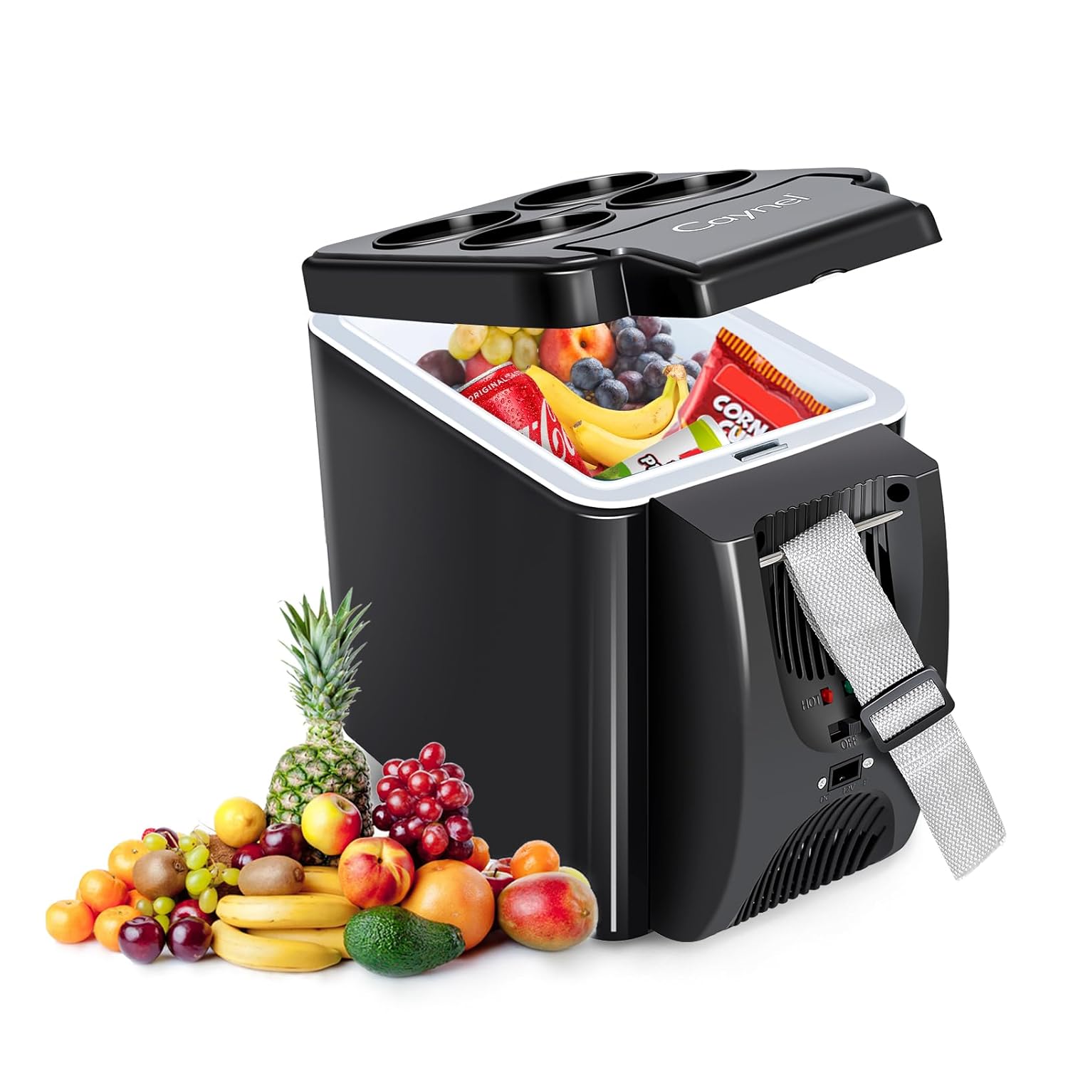 CAYNEL 12V 6 Quart Personal Thermoelectric, 6 Liter Capacity, Portable Electric Cooler Warmer with 12V DC, Small Fridge for Car, RV, and Camping Use