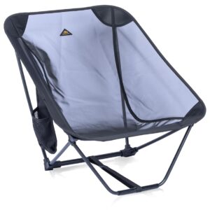 iClimb Low Ultralight Compact Camping Folding Chair with Side Pocket and Carry Bag (Black Mesh)