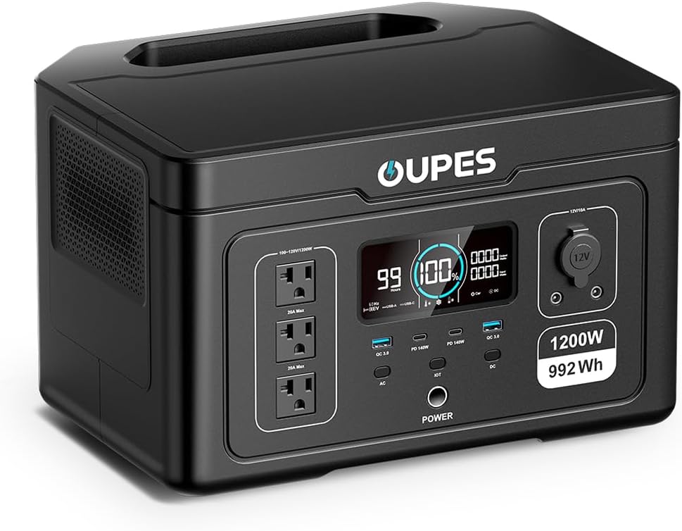 OUPES Exodus 1200 Portable Power Station 1200W, 992Wh Durable LFP Battery Solar Generator w/ 3 1200W AC Outlets (Peak 3600W), 140W USB-C, UPS, for Camping, RVing, Home Backup...