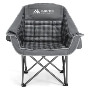 Oversized Camping Chair Padded Camping Chairs Heavy-Duty Foldable Camping Chairs with Cup Holder and Cooler Bag Portable Lawn Chair for Sports Outdoors-Support 450LBS, Grey