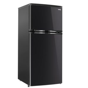 RecPro 4.4 Cu Ft 12V RV Refrigerator with Freezer | Frost-Free, Black Finish | Adjustable Shelves, Reversible Door, Built-In Lock | Off-Grid Camper Fridge | 19.5”W x 23.5”D x...