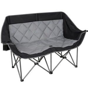 Romswi Double Camping Chair,2 Person Camping Chair Oversized Folding Loveseat,Heavy Duty Camping Couch & Outdoor Sofa with Cup Holders,Supports 650LBS