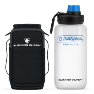 Survivor Filter Bottle - USA Made - Water Purification - Neoprene Case - For Hiking/Camping/Running