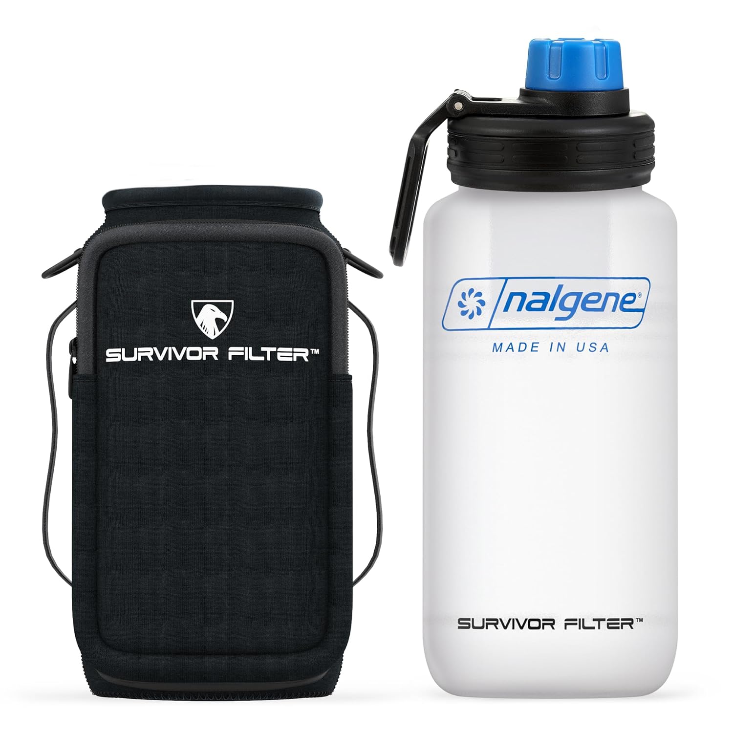 Survivor Filter Bottle - USA Made - Water Purification - Neoprene Case - For Hiking/Camping/Running