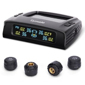 Tymate TM2 RV Tire Pressure Monitoring System, Tire Pressure Monitor with Solar Charge, TPMS with 4 Sensors(Max. 10) & 6 Alarm Modes, New Updated w/Color LCD Display, 0-87PSI...