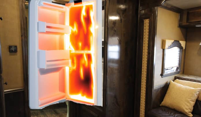 A yellow or orange flame in RV propane refrigerator